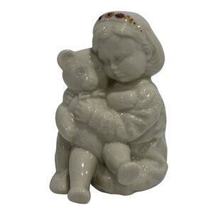 VTG 1994 Lenox China Jewels Teddy's Tired Figurine Girl Hugging Teddy Bear 4"